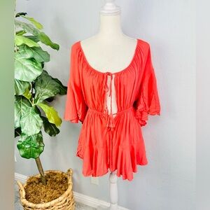 Marlowe Sirena Coral Salmon Pink Short Ruffle Romper Size Large